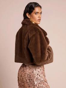 Glamine Retro Coffee Mink Collar Cropped Jacket - Coffee Brown - View 2