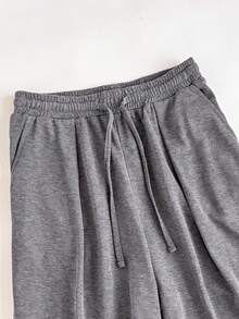SWAVVY 男士休闲纯色宽松抽绳阔腿运动裤 - 灰色 - 查看 4