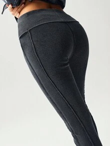 Bohemela Women's Casual Solid Color Knit Leggings - Black - View 5