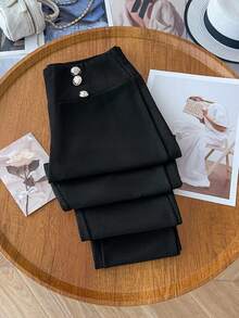 SHEIN Clasi Women's Plus Size Double-Breasted Pants Fall Cloth For Women