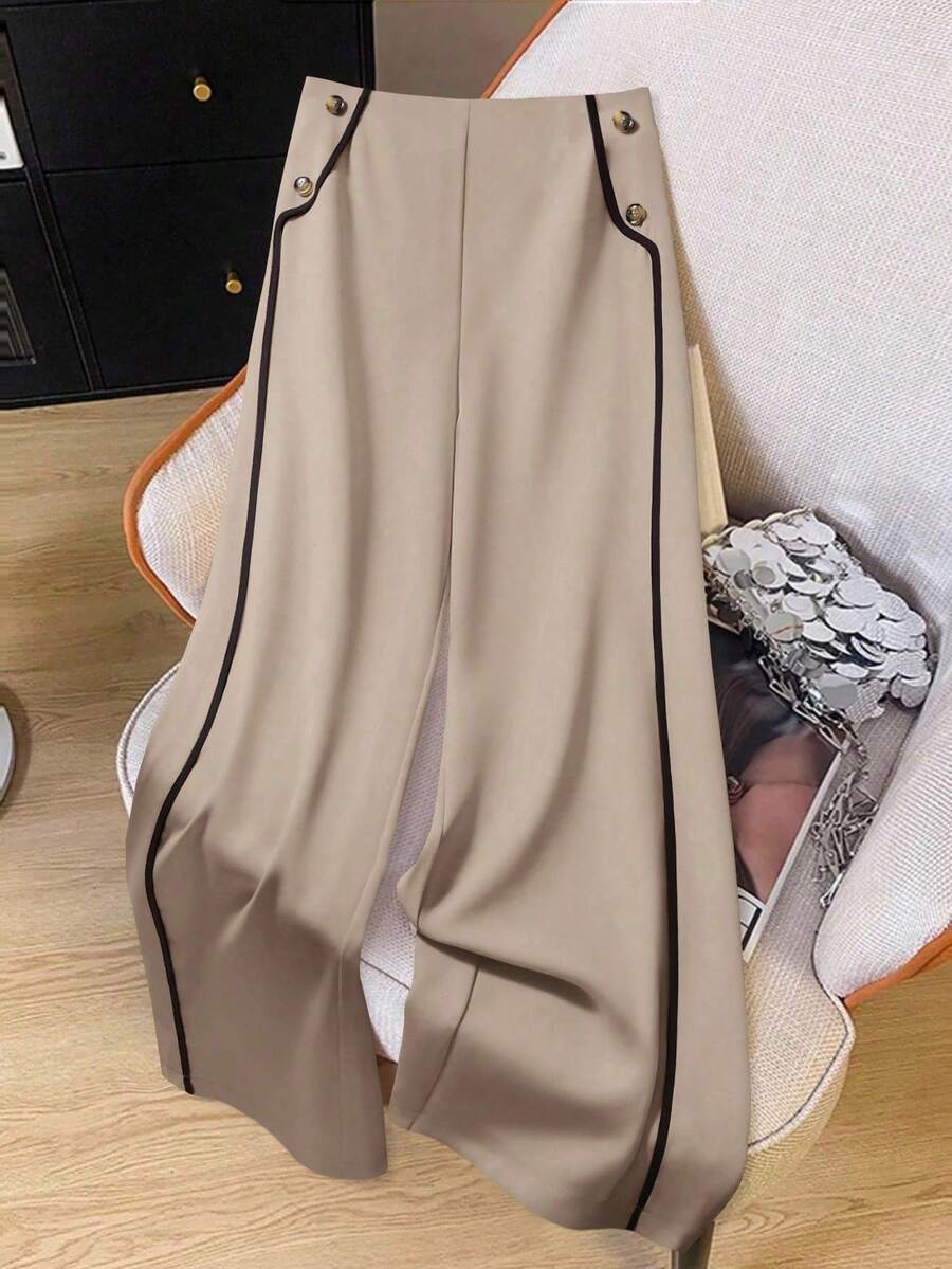 Regalyn Plus Size Women Casual Contrast Trim Straight Leg Pants Fall Cloth For Women