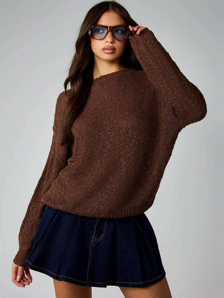 MISSGUIDED Cozy Oversized Boucle Knit Pullover Sweater Long Sleeve Crew Neck Fall Winter Comfort Top