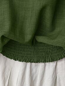 Linhara 加大码女式 V 领长袖 T 恤，适合通勤和休闲外出穿着 - 綠色 - 查看 5