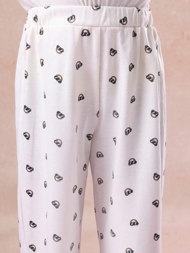 Tired Teddy Print T-Shirt With Matching Bear Pattern Pants