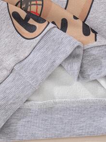 Souflis Souflis 2pcs/Set Baby Girl French Academy Style Light Gray Versatile Thick Sweatshirt Paired With Yellow Plaid Skirt, Autumn/Winter Fall - Grey - View 9