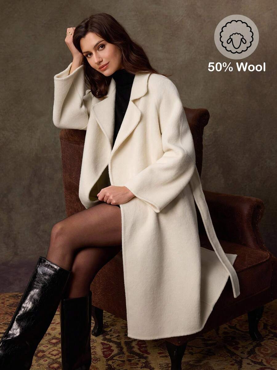 Lilora 女士纯色翻领插肩袖长款休闲羊毛大衣，秋冬季，商务、复古、派对、度假、外出、老钱风、性感妩媚、舞会、晚宴、情人节、邮轮旅行、通勤、层次丰富、约会之夜、聚会、极简主义、生日、正式场合、伊比沙岛、纳什维尔、假期、端庄、时尚、休闲、购物、街头风、外出、性感、复古、波西米亚风、正式、2000年代风格、休闲、嬉皮、复古、老钱风 女士冬季外套