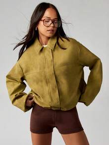 MISSGUIDED Women's Luxury Suede Bomber Jacket Oversized Fit Casual Fall Winter Fashion Statement Piece With Drop Shoulder Premium Zip Front Outerwear Christmas