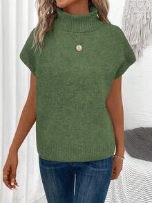 EMERY ROSE Women Casual Loose Fit Turtleneck Sweater Vest - Green - View 5
