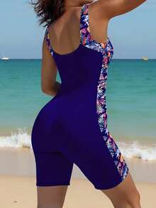Swim SPRTY Summer Beach Tropical Print One Piece Swimsuit - Royal Blue - View 2