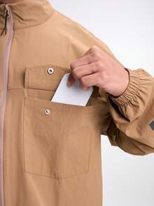 Letter Print Stand Collar Pocket Zip-Up Long Sleeve Jacket - Yellow - View 6