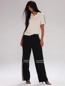 MUSERA بنطلون ذو ساق واسعة مع تشطيب مخطط، جميل للخريف والعودة إلى المدرسة، ملابس كاجوال وريفية وعملية للعمل والحفلات في عيد الميلاد ورأس السنة