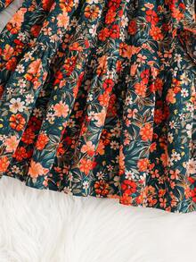 Emery Rose Kids Emery Rose Kids Young Girl Young Girl Twins Girl Ditsy Floral Round Neck Puff Sleeve Fitted Casual Cake A-Line Dress,Autumn Winter New Arrival,Young Girl ,Mommy & Sisters & Me Matching.Back To School Fall - Multicolor - View 8