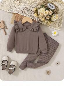 SHEIN Baby Girl Ruffle Trim Sweater & Knit Pants,In Fall/Winter