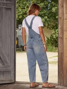 EMERY ROSE 女式牛仔连体裤，带围兜和背带，时尚夏季服装 - 藍色 - 查看 3