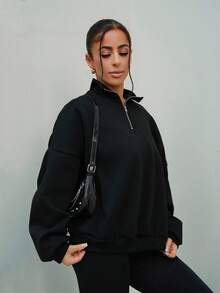 SAYEHFBABY 四分之一拉链超大码运动衫宽松版型返校秋冬舒适秋季圣诞节可爱休闲日常胶囊衣橱 Y2K 街头服饰黑色 - 黑色 - 查看 5