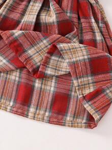 Tween Girl Ribbed Collar, Cuffs & Hem Crew Neck Letter Print Sweatshirt & Plaid Pleated Mini Skirt Set Fall Winter - Apricot - View 6