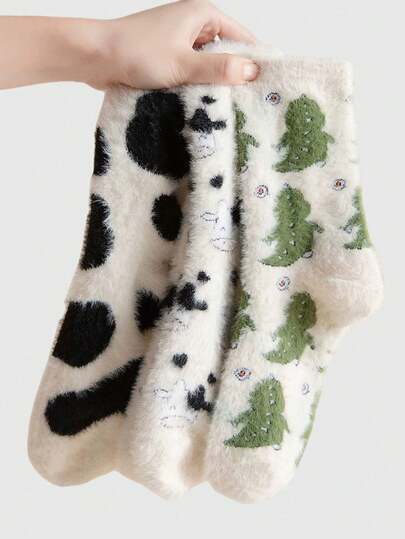 Kawaii 3pairs Women Cartoon Graphic Crew Socks