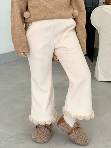 LMoss Kids 年轻女孩纯色修身休闲仿皮草喇叭裤