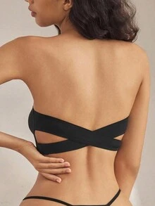 Ocili 无肩带交叉后扣式黑色无缝抹胸文胸 - 黑色 - 查看 2