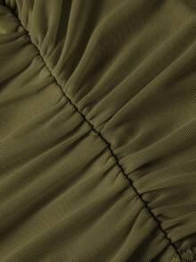 SHEIN MOD Áo ba lỗ màu trơn phối lưới màu mơ, tay phồng, dành cho nữ. - xanh quân đội - Xem 3