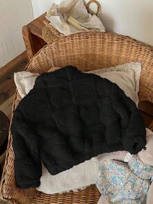 SHEIN LMoss Kids LMoss Baby Girl Cute And Casual Furry Stand Collar Jacket With Heart Pattern, Perfect For Autumn And Winter Fall