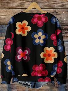 EMERY ROSE Sudadera de mujer talla grande con estampado floral texturizado, adecuada para atuendos de otoño/invierno - Multicolor - Ver 2