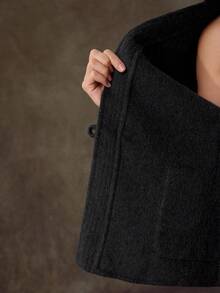 Lilora Mantel Wol Campuran Warna Polos Kasual Wanita dengan Dua Saku, Musim Gugur/Dingin, Gaya Klasik, Bahan Fleece, Cocok untuk Konser, Pakaian Musim Dingin Wanita, Gaya Cina - Hitam - View 11