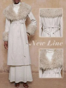 Lumalex VITNOS Fall/Winter Winter Women's Faux Fur Collar Elegant High-End Wool Blend Coat With Waist Belt Winter Outfit Glamorous Everyday Wear Special Occasion, Parties, Going Out, Teacher's Outfit, Business Casual, Luxury Coats For Women, Fall Clothes For Women, New Year Outfits, Holiday Look