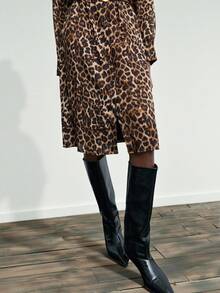 Maija Women's Fashionable Commuter Leopard Print Shirt Dress Leopard Print Dress Women Shirt Dress Animal Print Dress Leopard Dress - Brown - View 7