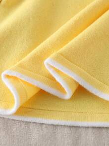 Baby Girls Ruffled Collar Twist Rope Knitted Long Sleeve Sweater Dress, Comfortable For Autumn/Winter, Apricot Color, Fashionable & Versatile For Daily, Home, Outdoor, Travel Fall - Yellow - View 7