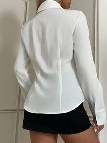 SHEIN EZwear 大码休闲纯色插肩袖收腰弧形下摆百搭衬衫 - 彩色 - 查看 2