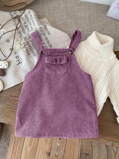 SHEIN LMoss Kids LMoss Baby Girl Cute Pink Cord Overall Jumper Dress, Suitable For Autumn/Winter Fall