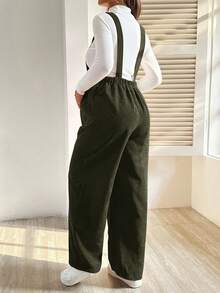 SHEIN Bộ đồ liền thân màu trơn đơn giản dành cho bà bầu - xanh quân đội - Xem 2