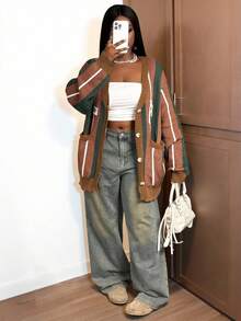 Slaydiva 2025 New Autumn/Winter Casual Versatile Fashionable Loose Cardigan Long Sleeve Sweater Top Jacket - Multicolor - View 5
