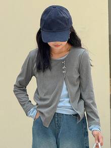 DAZY Tween Girls Round Neck Knit 2 In 1 T-Shirt Fall,Winter