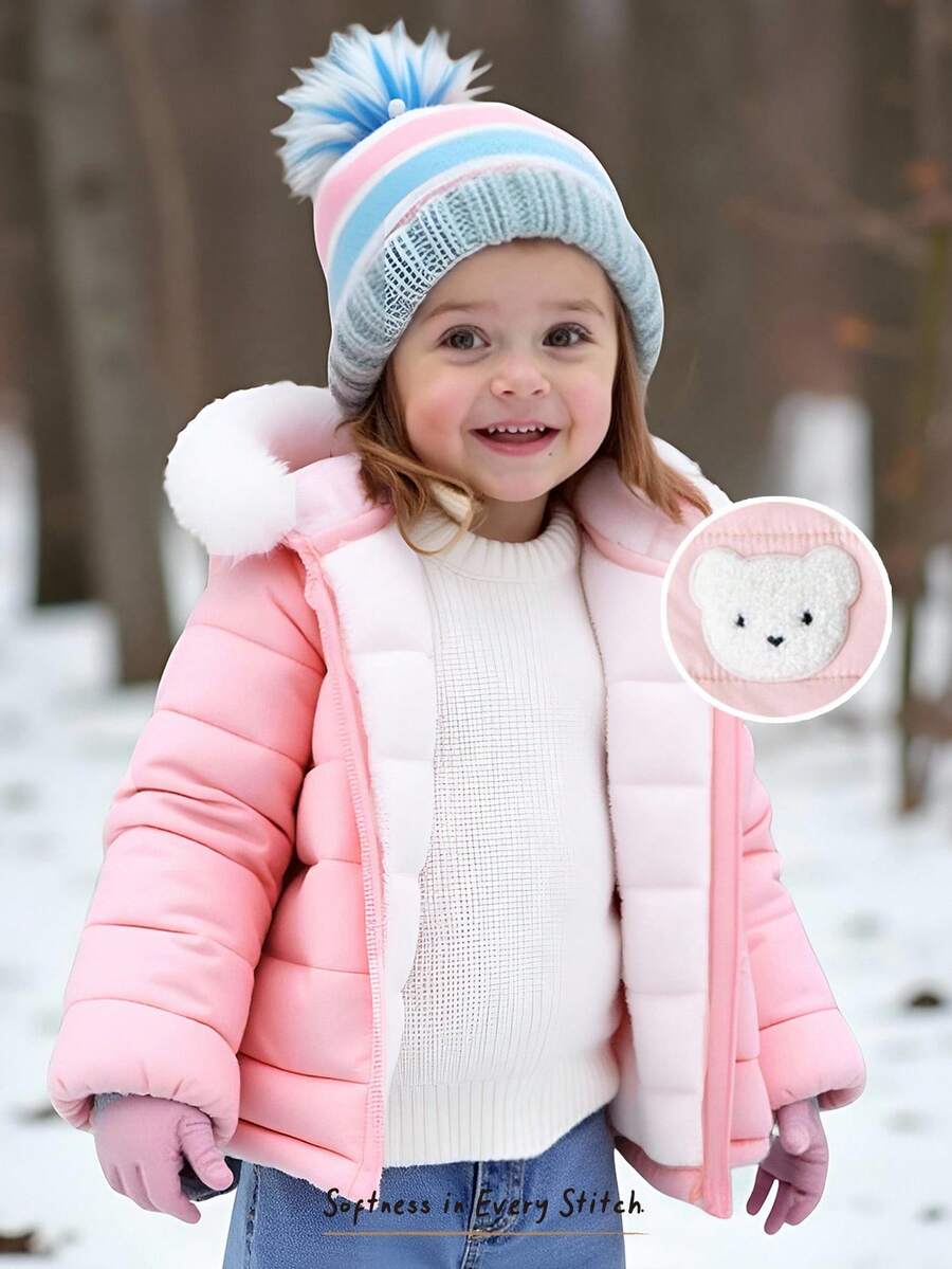 Cozy Pixies Baby Girl Cartoon Rabbit Thermal Lined Hooded Long Sleeve Thick Warm Jacket Fall Winter - Pink - View 1