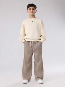 SUMWON 男女通用格纹套穿阔腿裤，休闲抽绳设计，舒适百搭，经典格纹图案，宽松版型，适合日常穿着，秋冬季经典款 - 卡其色 - 查看 3