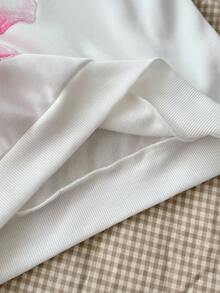 Áo nỉ lót nhiệt dáng rộng vai chéo cho bé gái mùa thu/đông, màu trắng trơn in hoa, trở lại trường - trắng - Xem 10