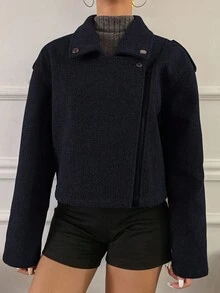 Livesso 女士宽松休闲夹克外套，秋季新款 - 藏蓝色 - 查看 4