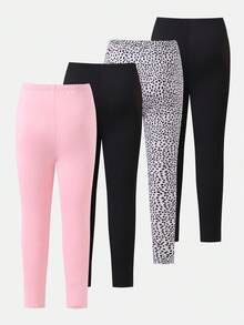 Sparklyn 4pcs/Set Girls' Minimalist Floral Print Long Leggings Fall Winter Girls Leggings Pack Girl Leggings - Multicolor - View 2