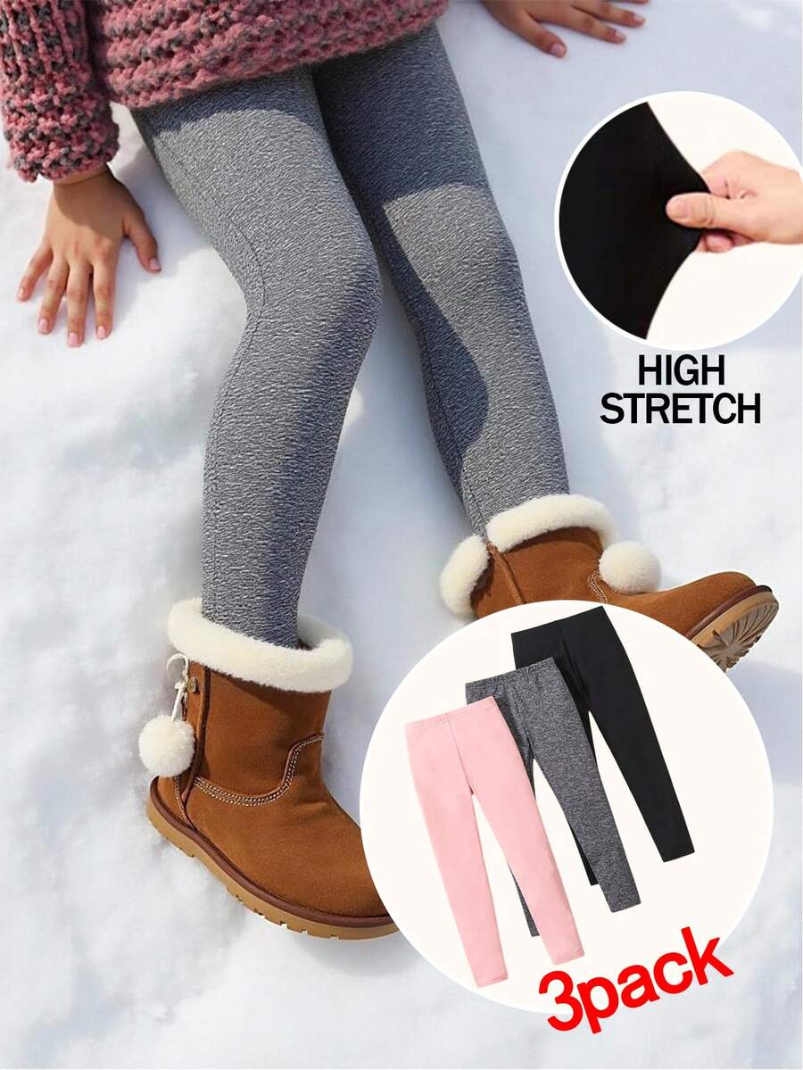 SHEIN Emery Rose Kids 3pcs/Set Young Girl Solid Color Fitted Casual Leggings,Fall&Winter,Halloween,Girl Fall Clothes,Girl Fall Tops,Mon And Daughter Matching ,New Fall Fashion,Sister And Me Kids Tights Tight Legging For Children Winter Leggings For Girls Tights For Girls Leggings For Girls