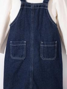 SHEIN Young Girl' Y2K Casual Old Money Outfits Navy Blue Solid Washed Denim Long Dress Without Tee,Denim Overalls Jeans Dress,Girls Cute Fall Autumn Clothes Outfits,Kids Back To School Homecoming Dress,Christmas Dress,Halloween Costume Outfits - Dark Wash - View 6