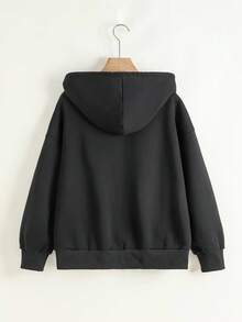 SHEIN 时尚百搭街头字母印花上衣，秋冬外套，女士时尚卫衣 - 黑色 - 查看 2