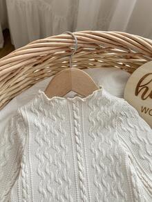 SHEIN Baby Girl Apricot Ruffled Hem Long Sleeve Top And Elastic Waist Flare Pants 2 Pieces Outfit, Autumn/Winter - White - View 7