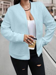EMERY ROSE Plus Size Casual Versatile Commute Solid Color Textured Jacket - Baby Blue - View 3