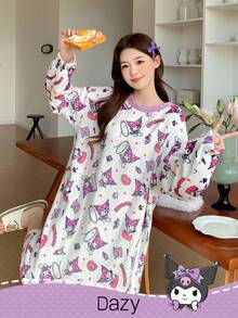 HELLO KITTY AND FRIENDS | SHEIN DAZY 女士卡通图案毛绒宽松睡袍，冬季睡衣