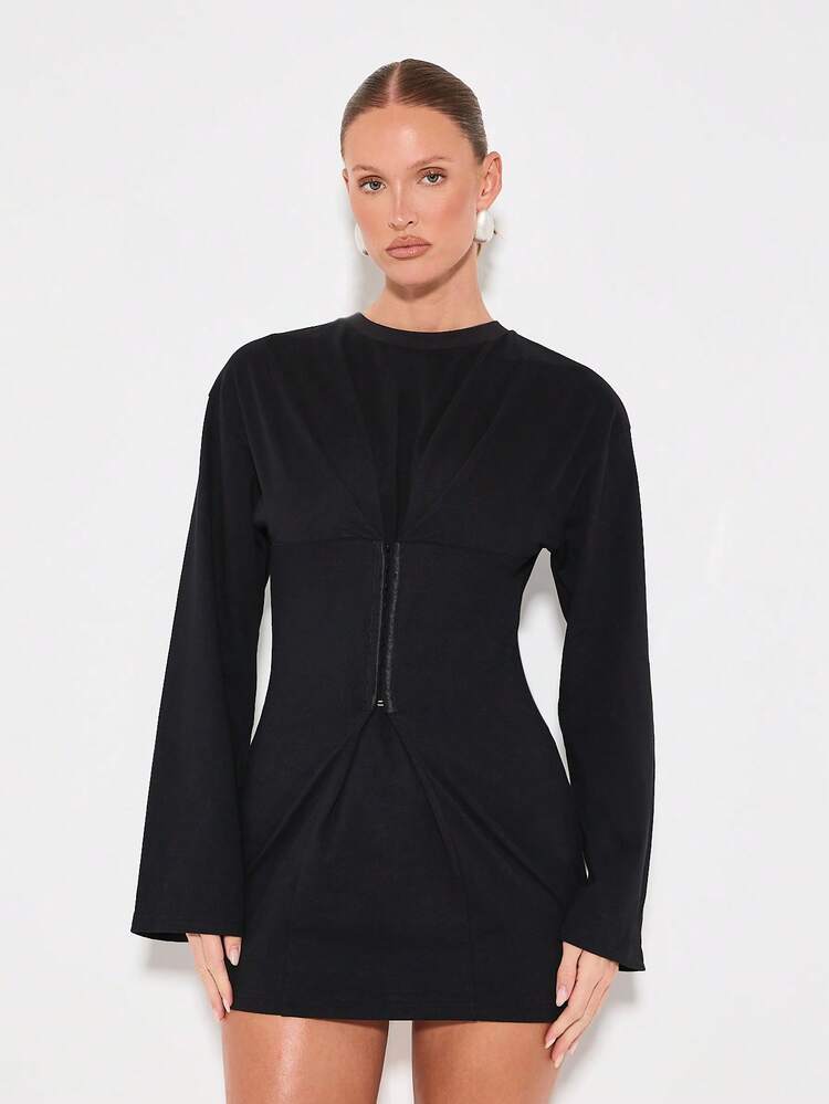 KIZN Corset Detail Long Sleeve Mini Dress