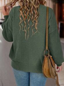SHEIN LUNE Plus Size Solid Color Lantern Sleeve Sweater, Casual For Autumn/Winter - Green - View 2