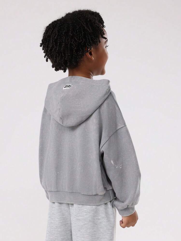 Graphic Print Hoodie With Stars And Centre Pocket