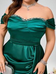 Coutiva Emerald Green Spring Elegant Formal Prom Dress,Luxury Evening Gown For Ladies,Wedding Guest Graduation Dinner Party Dress,Sequin Pearl Cuff Design - Dark Green - View 6